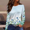 thumbnail image 2 of WTOBBY Women's Fashion Casual Slit Hem Floral Print Round Neck Long Sleeve T-Shirt Top, Ladies Comfortable Blouse with Stylish Design for Relaxed Everyday Wear,Sky Blue L, 2 of 5