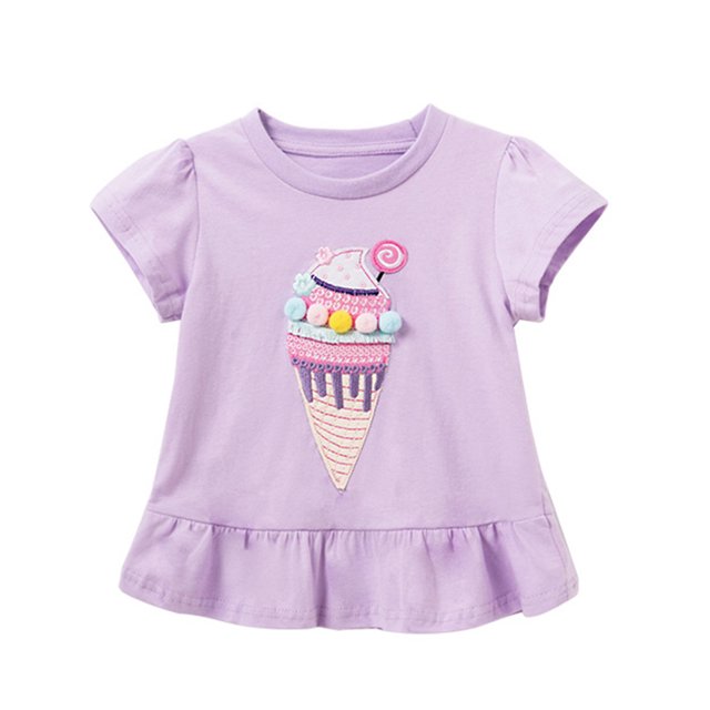 YTDSCS T-Shirts en Coton pour Enfants Filles Bébés T-Shirts Col Rond T-Shirt Décontracté Dessin Animé Manches Courtes pour 1-8 Ans