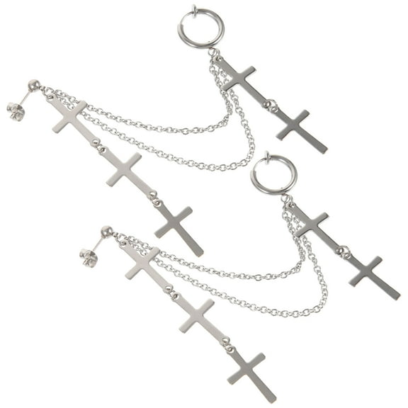 Men's Cross Double Hole Earrings Dangle Style for Wedding, Fashion Accessories