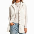 thumbnail image 4 of Valufy Women's Hooded Fleece Vest, Button Down Sleeveless Sherpa Gilet with Pockets, Mid-Length Loose Fit Warm Outerwear, 4 of 6