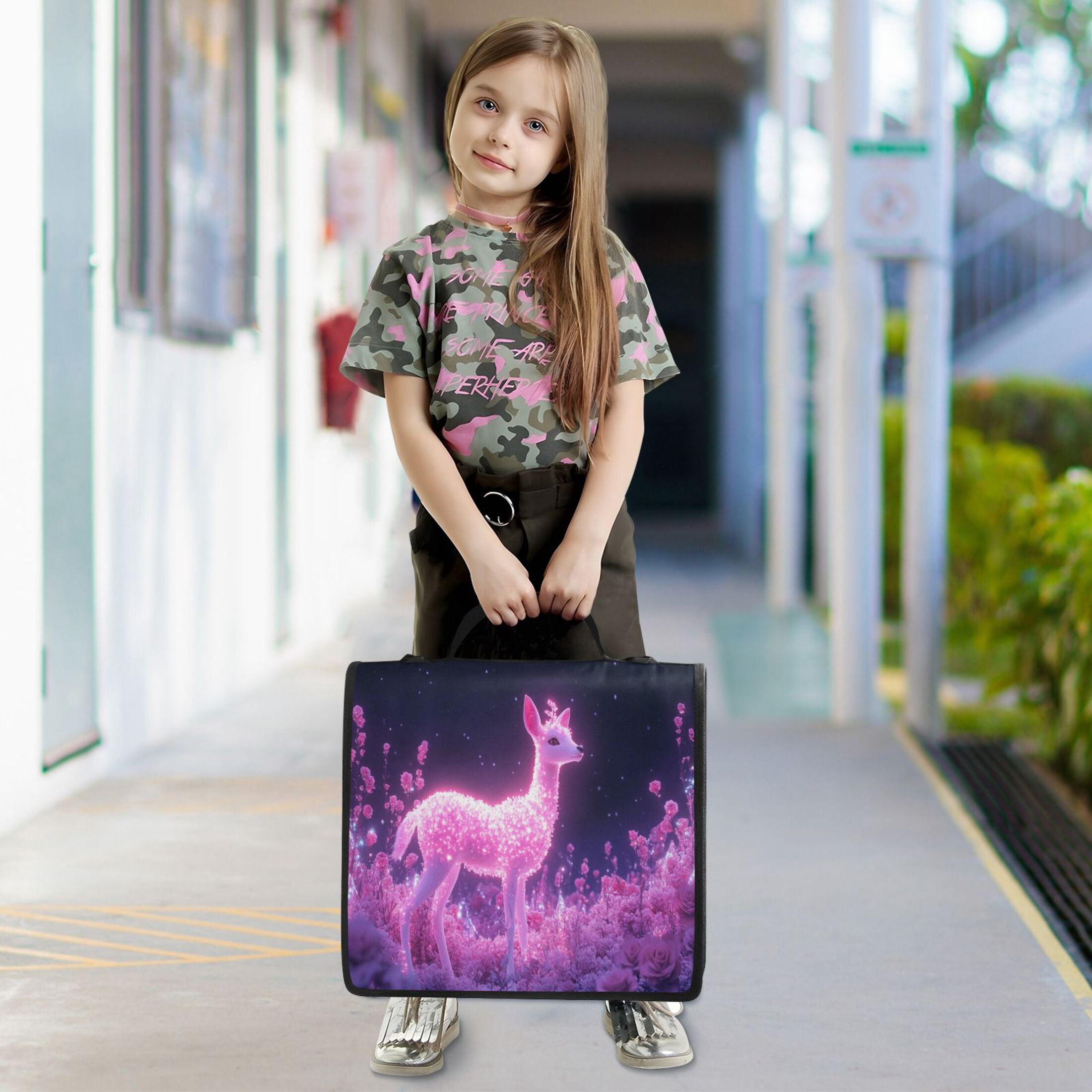 YAZAOO Zipper Binder trapper keeper Documents Organized Design Glowing Deer in Pink Forest Printed