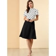 thumbnail image 2 of Blusa Corta Manga Acampanada Ojo De Cerradura Plisado Cuello Alto Lunares Allegra K Para Mujer Blanco Negro XS, 2 of 6