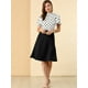 thumbnail image 2 of Allegra K Blusa Corta Manga Acampanada Ojo De Cerradura En La Espalda Plisado Cuello Alto Lunares Top Para Mujer Blanco Negro XL, 2 of 6