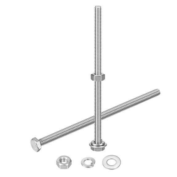 Uxcell 5 Set Hex Head Nuts and Bolts Assortment Kit, 304 Stainless Steel 1/4-20 x 5" Hex Head Bolts with 1/4" Nuts and Washers for Construction, Machinery Manufacturing