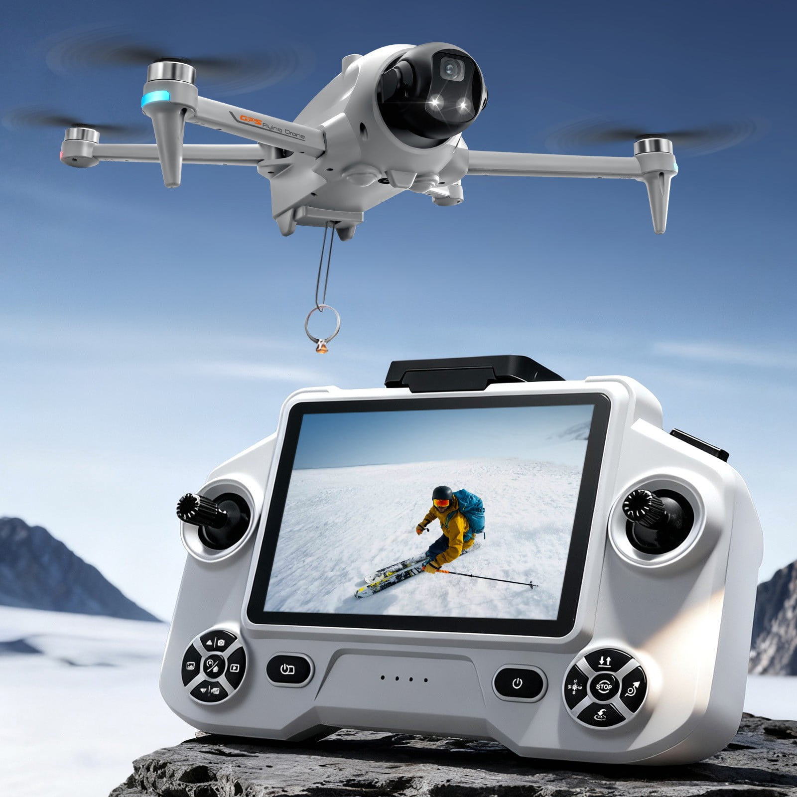 Drone with Camera for Beginners, GPS Quadcopter with 5.9” Screen Remote Control, 20 Min Flight & Long Range, Adjustable Camera & Auto Return