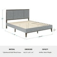 thumbnail image 6 of Martha Stewart Jett Queen Size Solid Wood Platform Bed with Upholstered Base and Inset Paneled Headboard, Wood Slat Bottom, No Box Spring Needed, Brown Gray/Gray, 6 of 11