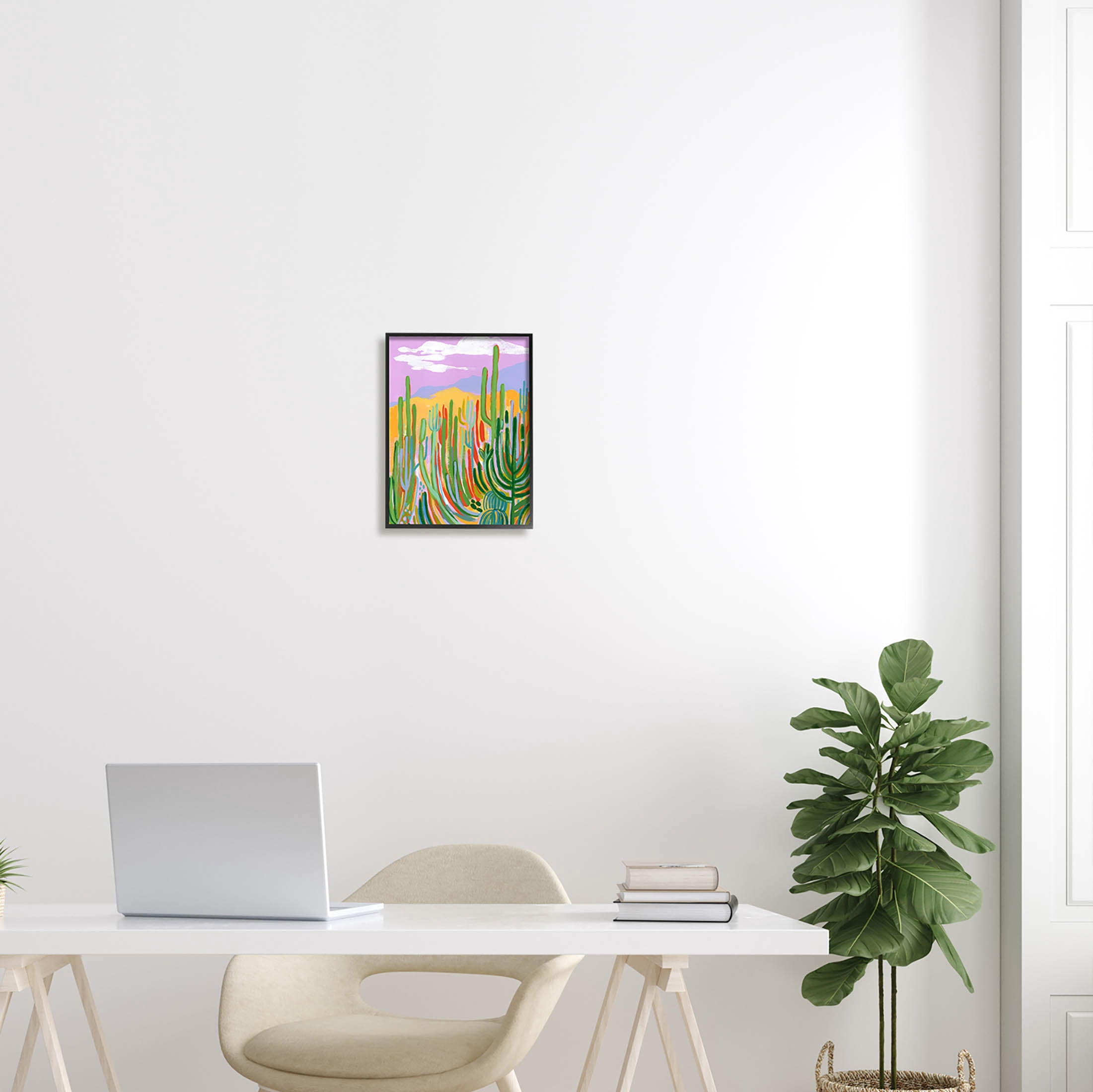 Stupell Industries Modern Desert Scenery Cactus Plants Painting Black Framed Art Print Wall Art, Design by Laura Marr
