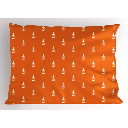 Alcohol Pillow Sham, Simplistic Abstract Silhouette Vodka Bottles Pattern in Repeating Order Image, Decorative Standard Queen Size Printed Pillowcase, 30 X 20 Inches, Orange White, by