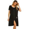 thumbnail image 2 of Women Zipper Front House Coat Short Sleeves Robe Zip up Bathrobes Short Nightgown with Pockets, 2 of 7