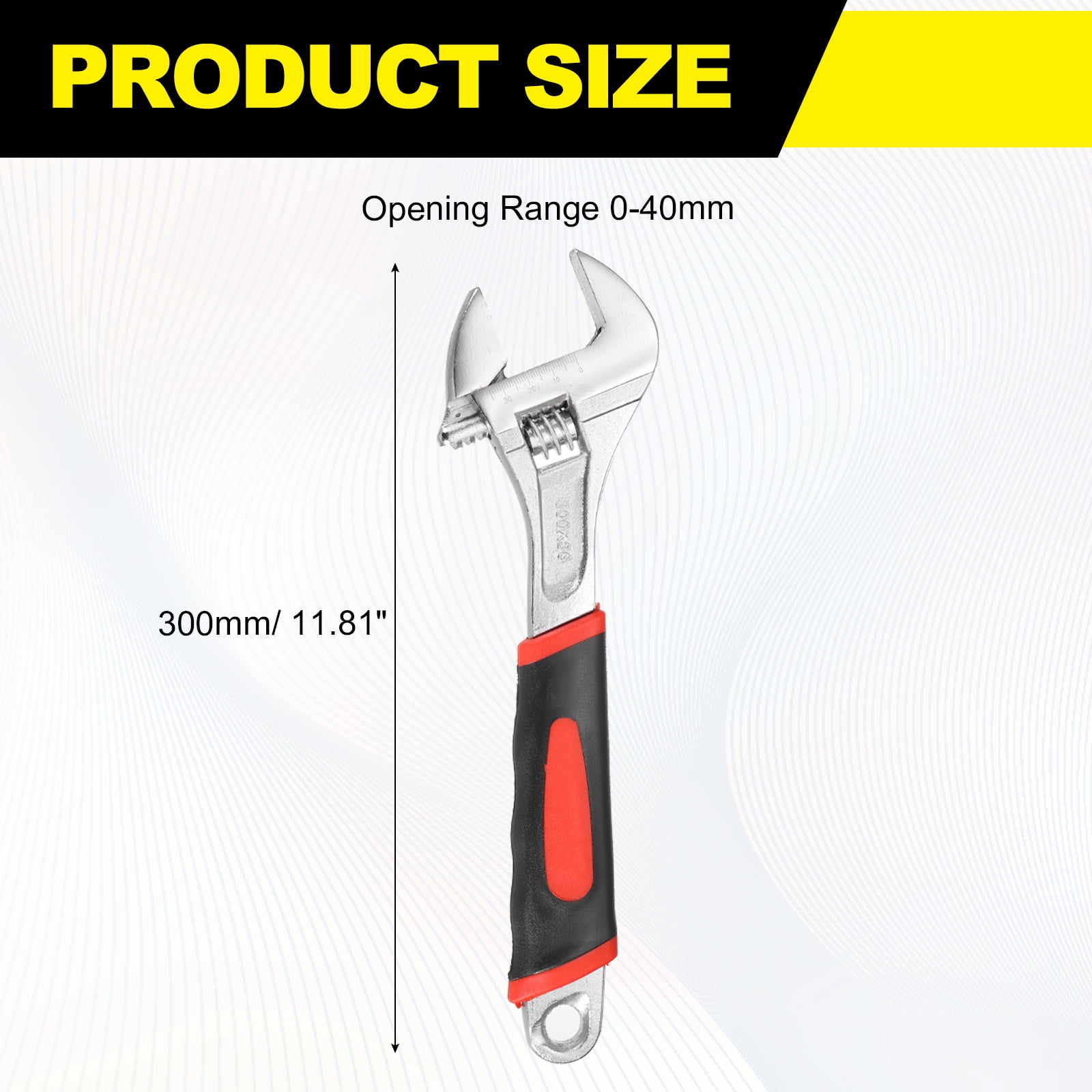 Uxcell Adjustable Wrench 12" High Carbon Steel Industrial Wide Jaw Wrench Adjustable Repairs Spanner Tool with Graduated Scale for Home Garage Workshop Plumbing, Red-Black