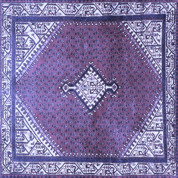 Ahgly Company Indoor Square Medallion Blue Traditional Area Rugs, 8' Square