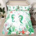 thumbnail image 2 of Feelyou Child Cartoon Seahorse Twin Sheet Sets, Dreamy Ocean Animal Twin Fitted Sheet, Seashell Starfish Coral Flat Sheet, Breathable Home Decor, 3pcs, 2 of 7