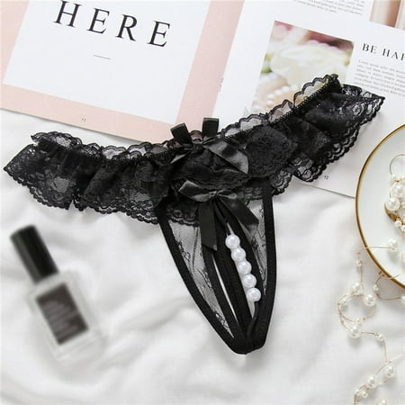 

Plus Size Sexy Crotchless Panties lace Women s G strings tempting open crotch low waist pearl thong ladies panties with beadings