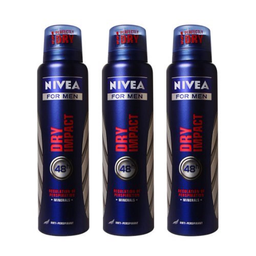 Nivea Men's AntiPerspirant Deodorant Spray, Dry Impact, 150 mL/5.07 oz, Pack of 3