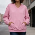 thumbnail image 6 of DISKEBUISS Women's V Neck Sweatshirt Long Sleeve Oversized Top with Kangaroo Pocket for Fall Winter Casual Pullover, 6 of 7