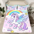 thumbnail image 2 of Manfei Kawaii Cartoon Unicorn Twin Sheet Sets,Colorful Unicorn Twin Fitted Sheet,Rainbow Stars Flower Pattern Flat Sheet For Girls Kids,Luxury Bedroom Decor,3pcs, 2 of 7