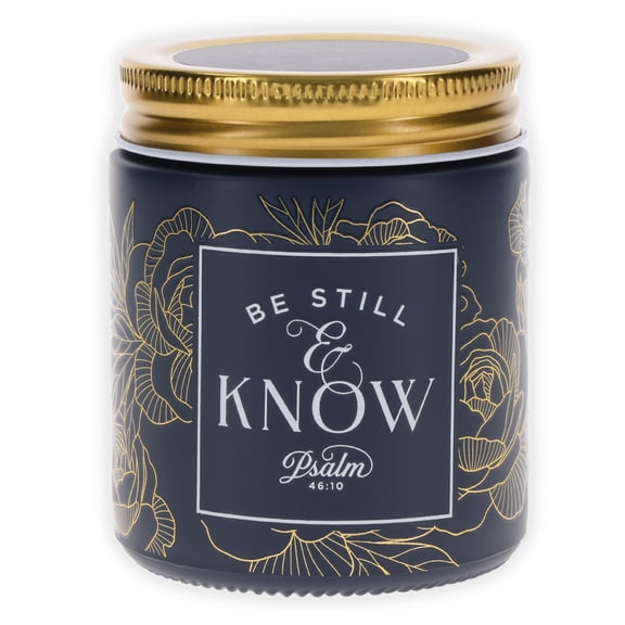 Christian Art Gifts All Natural Soy Wax Scented Candle for Women,Blue Floral Gold Glass Jar,Metal Screw-Top Lid, 3.9" x 2.7" x 2.7"