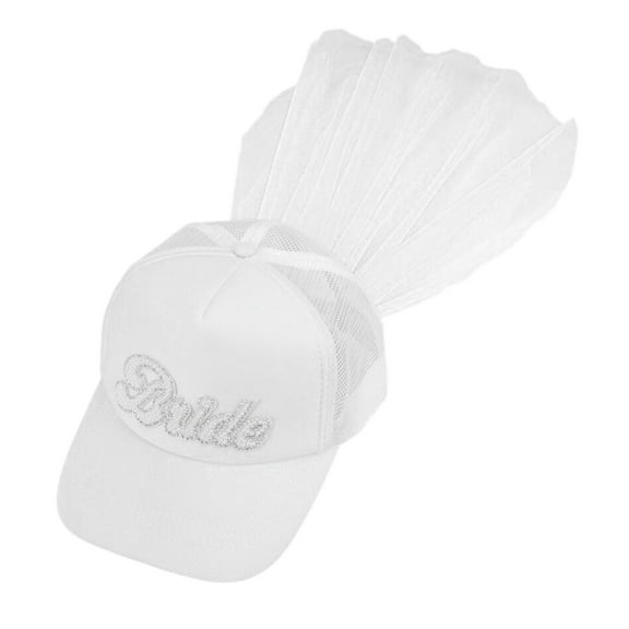 Comfortable Bride Rhinestones Embroidered Baseball Hat With Flowing Veil For Bachelorette Celebrations
