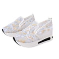 thumbnail image 6 of Domzle Women's Floral Embroidery Mesh Sneakers Breathable Slip On Wedges Walking Shoes Fashion Lace Platform Sneakers Hidden Wedge High Top Comfort Work Outdoor Travel Sports Shoes White, 6 of 6