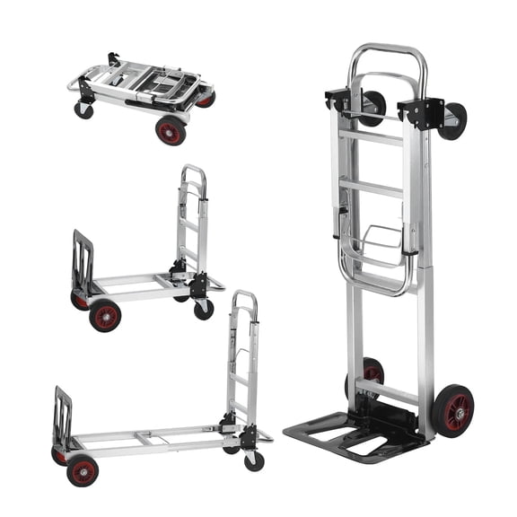 Aluminum Folding Hand Truck 2 in 1 Design - 400 lbs Capacity, Heavy Duty Industrial Collapsible Cart, Dolly Cart with Rubber Wheels for Transport and Moving in Warehouse, Supermarket, Garden - 1 Piec