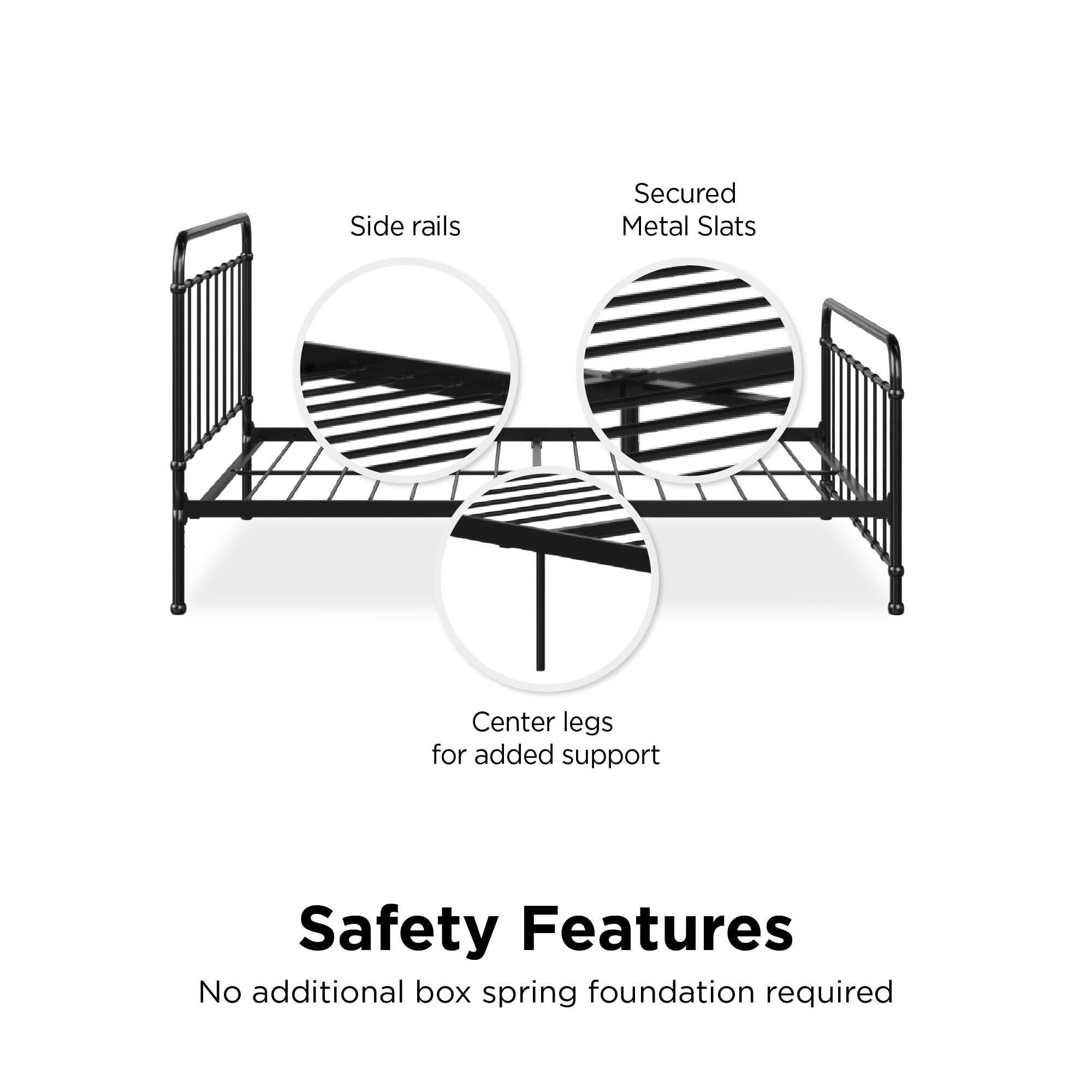 Woven Paths Brooklyn Iron Metal Platform Bed, Queen, Black