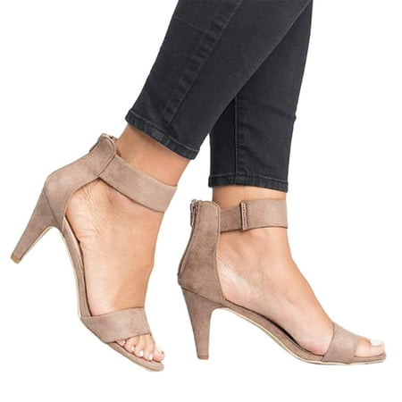 

Women s Open Toe Shoes Single Band Ankle Strap Stiletto Mid Heel Sandal Back Single Band Ankle Strap Stiletto Mid Heel Sandal Back Zipper Design Open Toe Shoes Women s Khaki 42