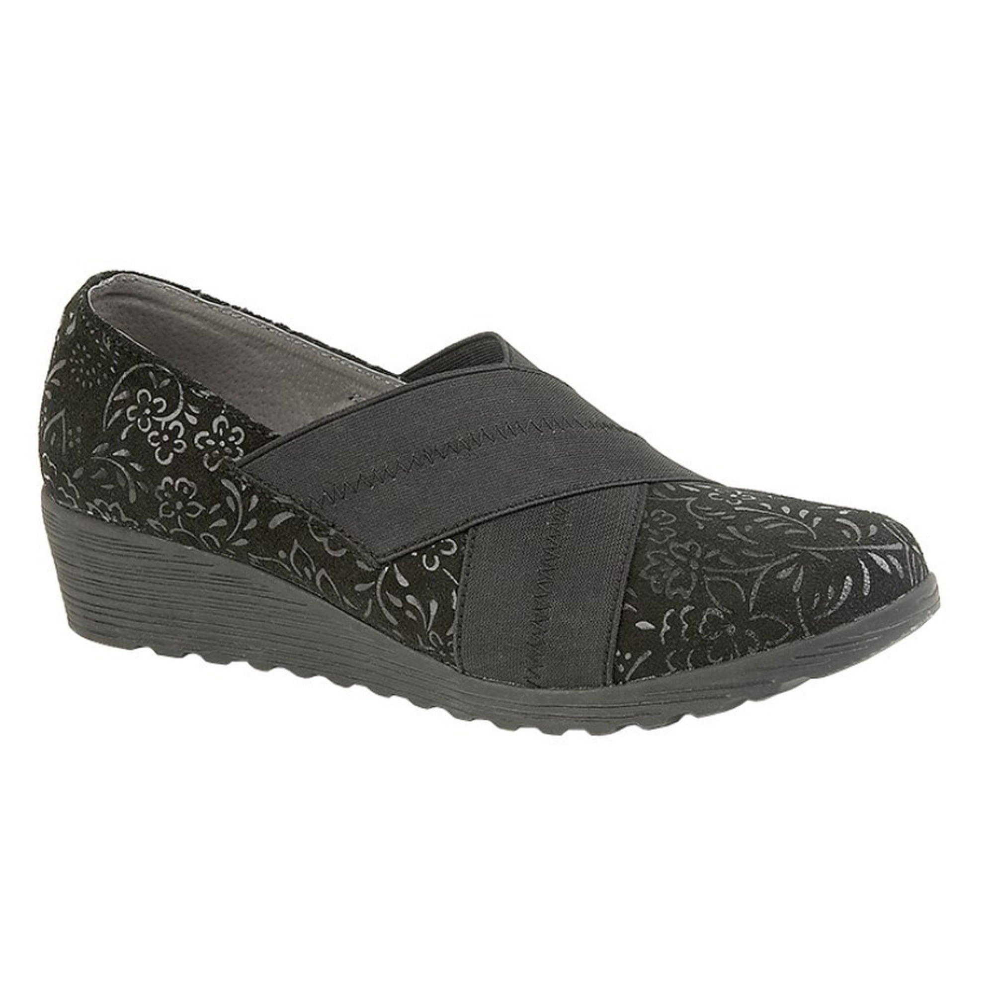 Ladies Boulevard L828 Black Suede Crossover Elastic Fit Casual Shoes 