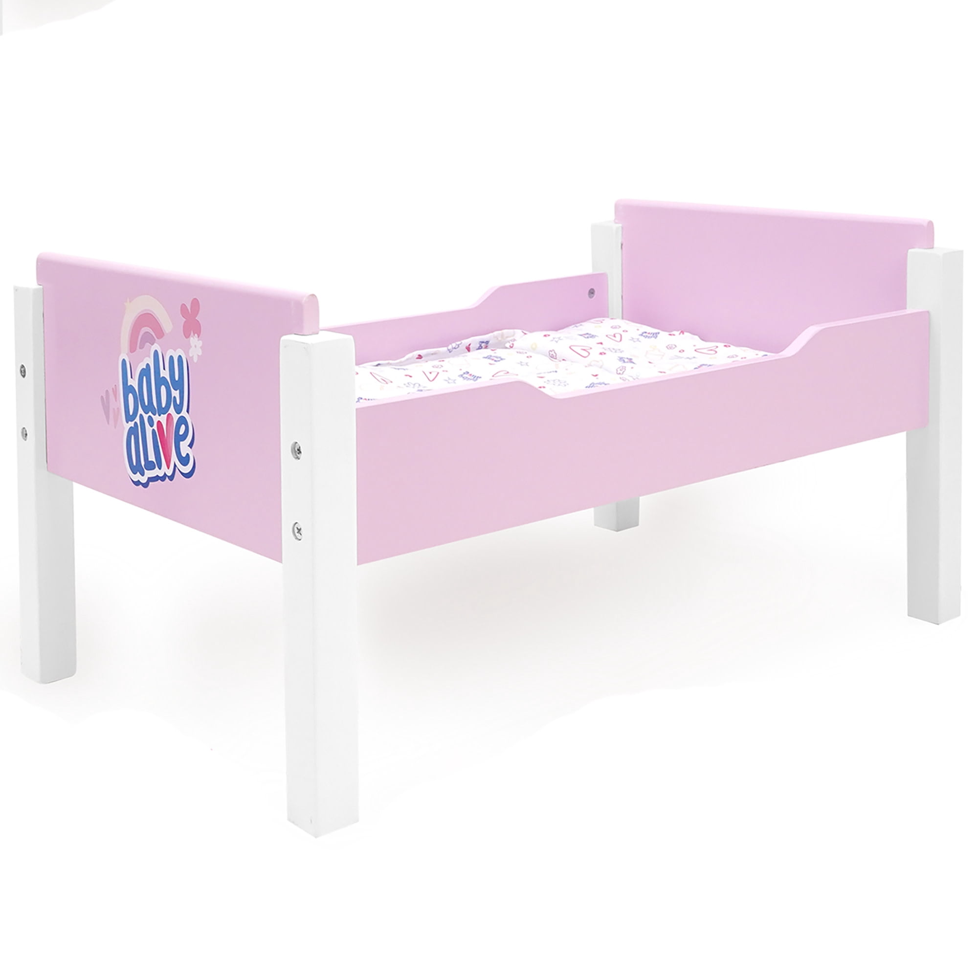 509 Crew: Baby Alive - Wooden Doll Bunk Bed - Pink-White-Purple, Convertible to Single Beds, Blankets & Pillows, Doll Sleep Accessory Toy, Kids 3+