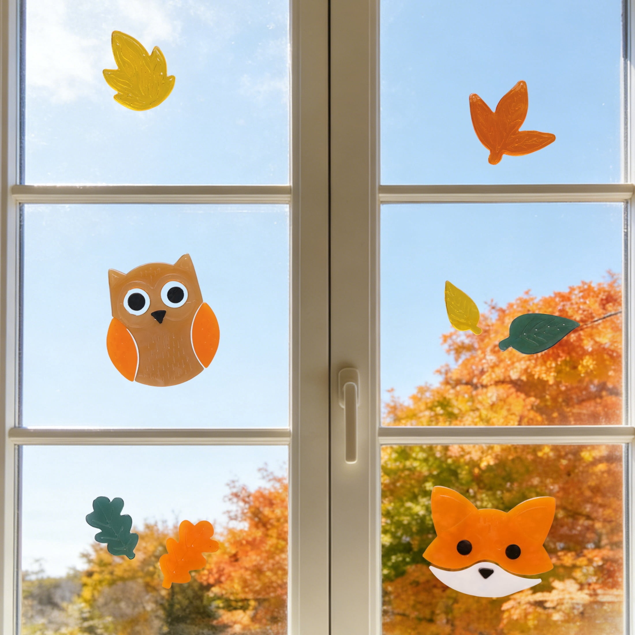 Fox and Owl Gel Clings, Multicolor, 5.5" x 12.1", Fall by Way To Celebrate