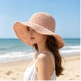 thumbnail image 5 of Women Wavy Ruffle Wide Brim Crochet Straw Sun Hat UPF 50+ UV Protection Packable Foldable Breathable Beach Travel Bucket Hat Pink, 5 of 6