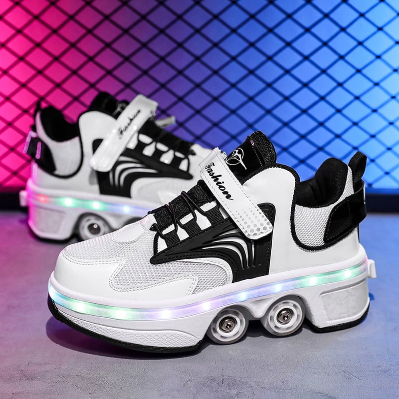 Roller Skates for Women Men, Shoes with Wheels for Girls, Kick Rollers Shoes Retractable for Boys, Adult Parkour Quad Roller Shoes, Inline Skates Children's Outdoor Skates