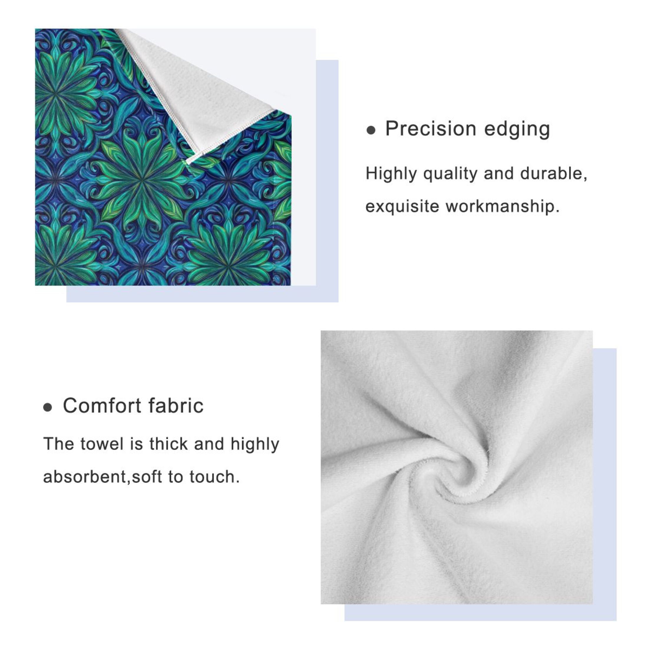 3 Piece Bath Towels Set Bath Towel, Hand Towel and Face Towel for Bathroom, Gym, Hotel Elegant Blue Traditional Patterns