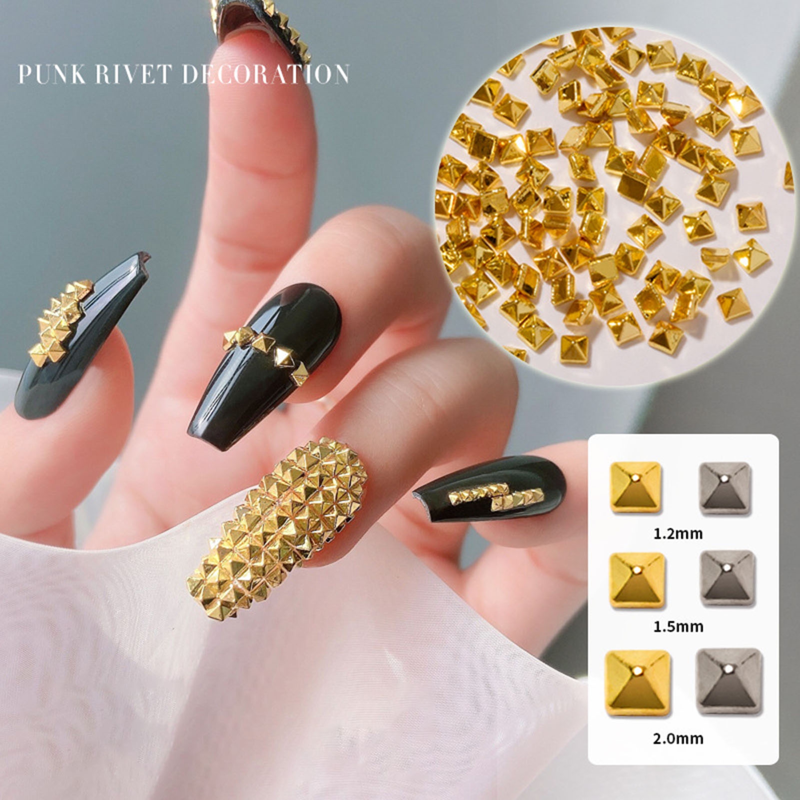 200Pcs/Set Nail Rivet Glitter 3D Effect NonFading Metal Rivet Art