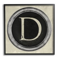 Letter D Initial Vintage Typewriter Key Shape Typography Framed Art Print Wall Art, 17x17