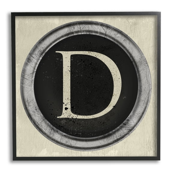 Stupell Industries Letter D Initial Vintage Typewriter Key Shape Typography Painting Black Framed Art Print Wall Art, 24 x 24