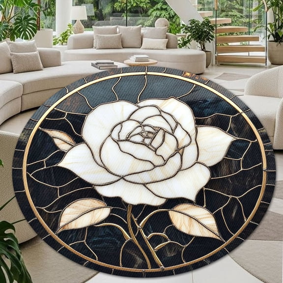 Circle Area Rug, Rose1 Washable Non-Slip Floor Carpet, Soft Rug for Living Room Bedroom Decor 24 Inch