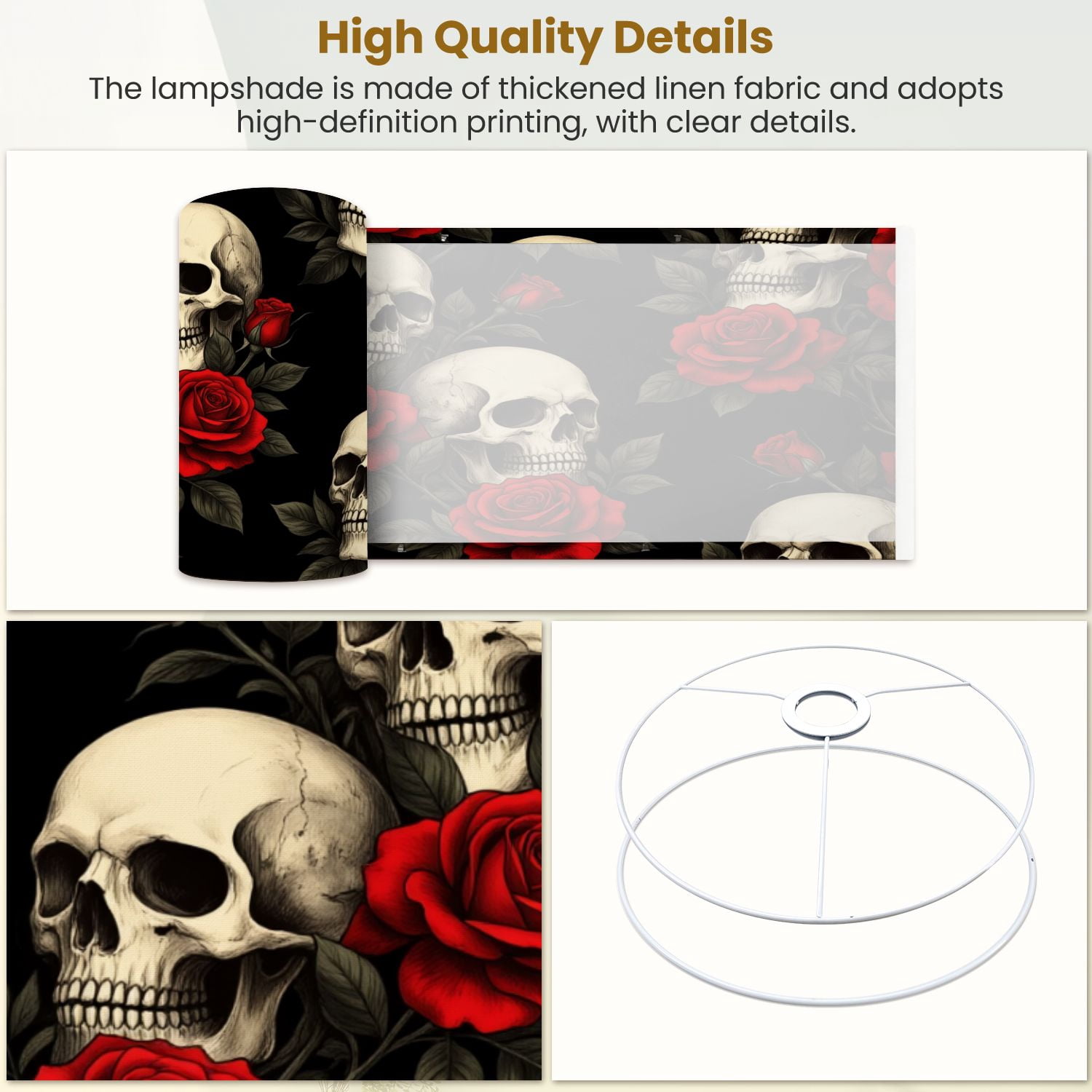 Gothic Lampshades 2 Pack Skulls Red Roses Floral Black 13"x13"x10" Light Shade for Table Lamps Floor Lamp Shades Lampshade Replacement Easy Assembly