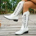 thumbnail image 4 of Wide Calf Cowboy Boots for Women 2025 Black White Slouch Leather Pointed Toe Low Heel Western Knee High Cowgirl Riding Boots White Size 6.5, 4 of 6
