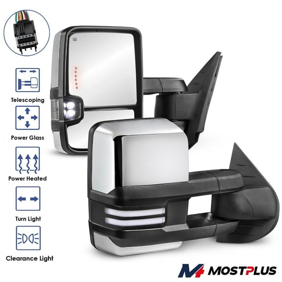 MOSTPLUS Power Heated Tow Mirrors w/ White Running Light for 07-14 Silverado Tahoe Yukon