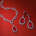 thumbnail image 5 of Red Simulated Ruby Oval AAA CZ Pear Shape Fashion Statement Large Teardrop Y Necklace For Women For Prom Silver Plated, 5 of 5
