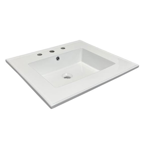 Bellaterra Home 302522-3 25 in. Single Sink Vitreous China Top, 3-Faucet Holes, White