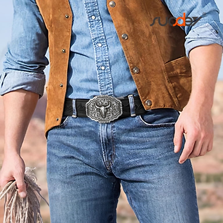SUOSDEY Western Cowboy Leather Belt, Brown photo 6