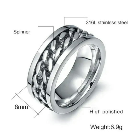 Silver/Black/Gold/Rainbow Spinner Chain Rings Stainless Steel Men's Band Sz 6-15