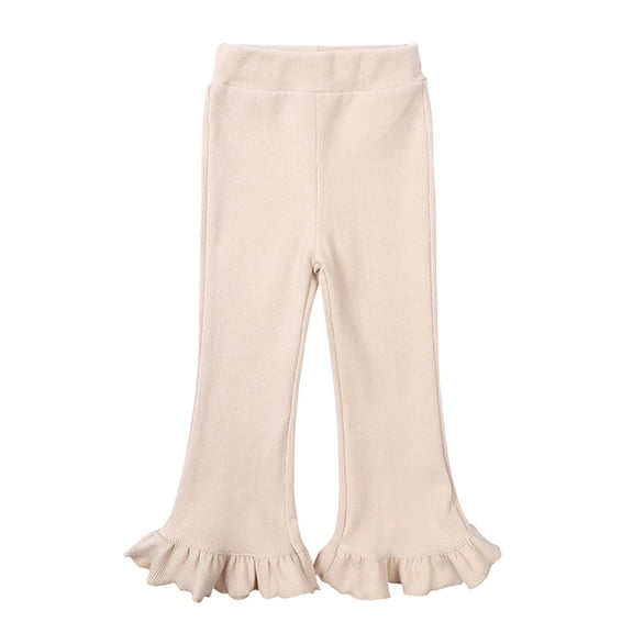 Usaibhir Toddler Baby Girls Soft Cotton Knit Ruffle Tights Leggings Solid Color Stretch Leggings Flare Trousers 1-8T