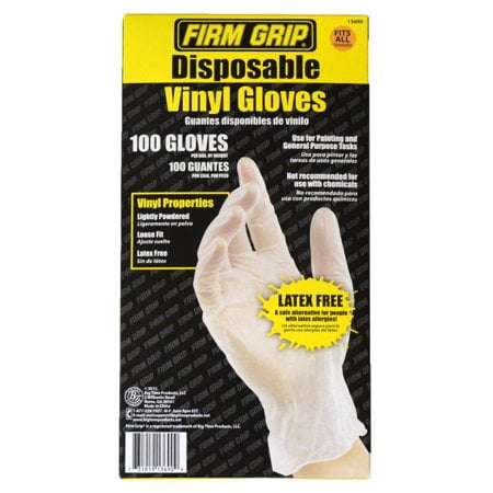 Firm Grip Pro Paint 13690-16 Disposable Vinyl Gloves, Latex Free, Clear, 100-Count, One Size
