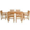 thumbnail image 3 of 7 Piece Teak Wood Chippendale 71" Rectangular Bistro Outdoor Patio Counter Dining Set including 6 Counter Stools with Arms, 3 of 5