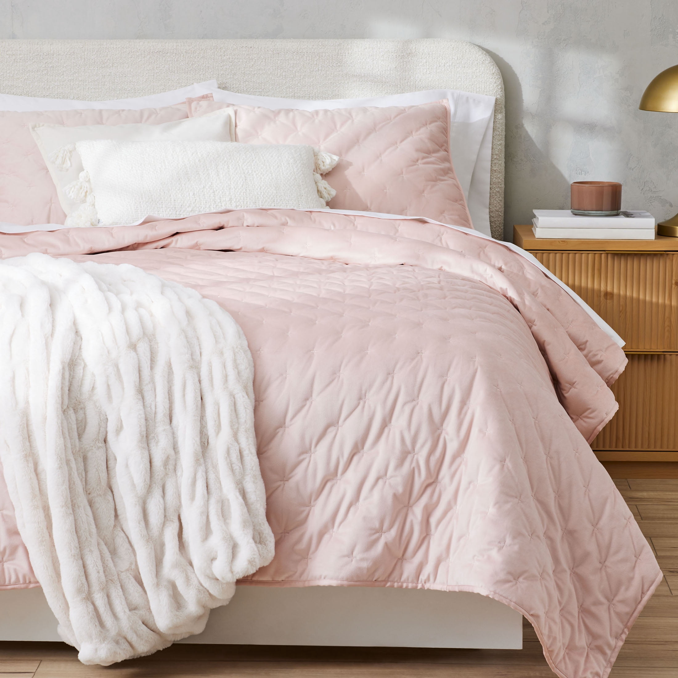 Better Homes & Gardens Blush Pink Soft Velvet Embroidered Pillow Shams, Standard (2 Count)