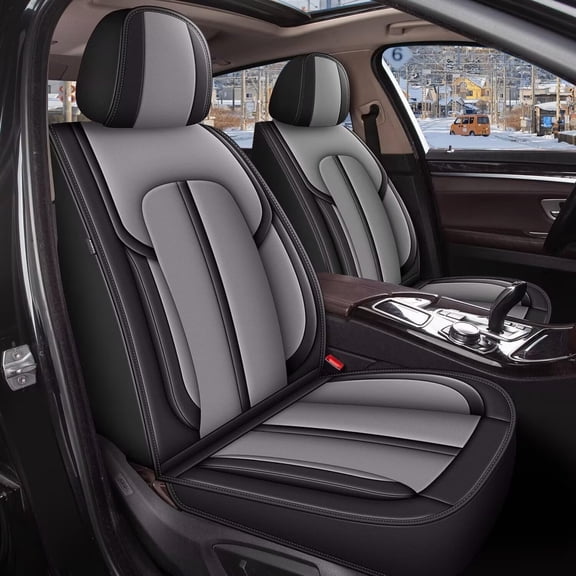 DIKSOAKR Car Seat Covers Fit for Hyundai Kona 2018-2025: 2 Row 5 Seats Full Set Faux Leather Seat Covers Waterproof Automotive Seat Cushion Protector(5 Seats,Black&Gray)