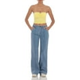 thumbnail image 6 of Women's Slim Tube Tops Solid Color Bandeau Mini Rosette Crop Tops Ruched Blouse Tighten Waist Vest Summer Clothes for Summer, 6 of 6