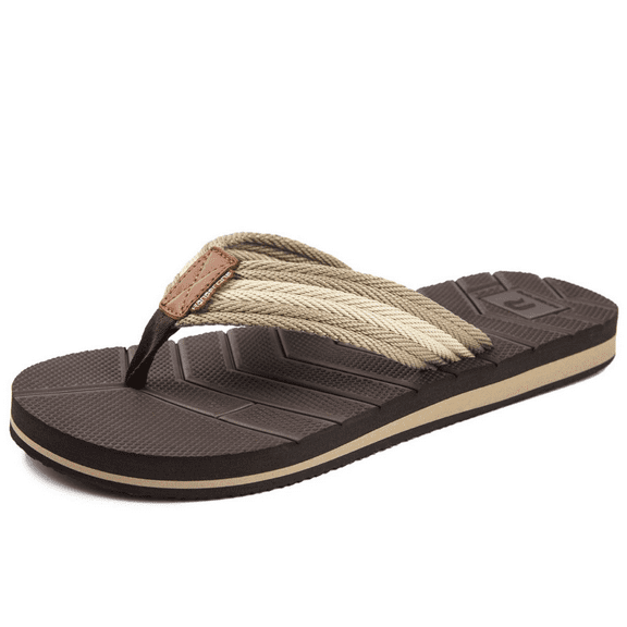 WOTTE Men's Flip Flop Classic Shockproof Sandals Non-Slip Thong Shoes Size 8, Beige